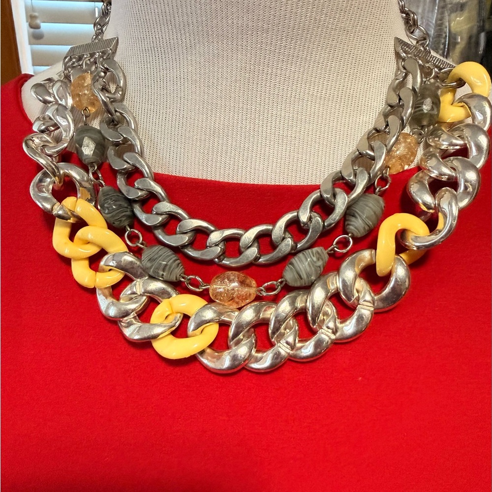 Silver and Yellow Multi-Layer Necklace